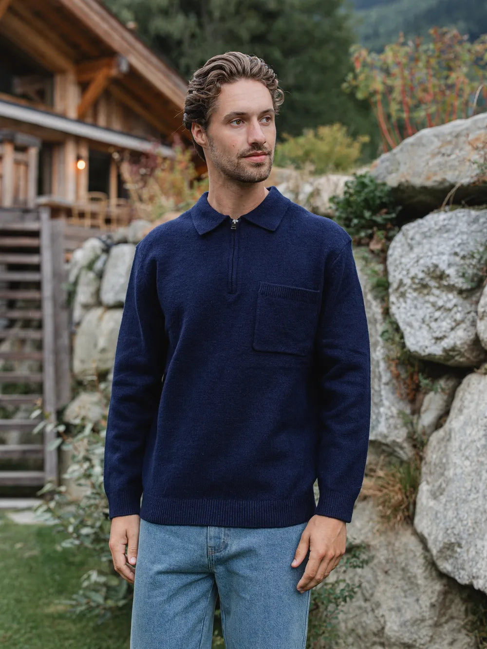 Navy Knit Pocket Polo