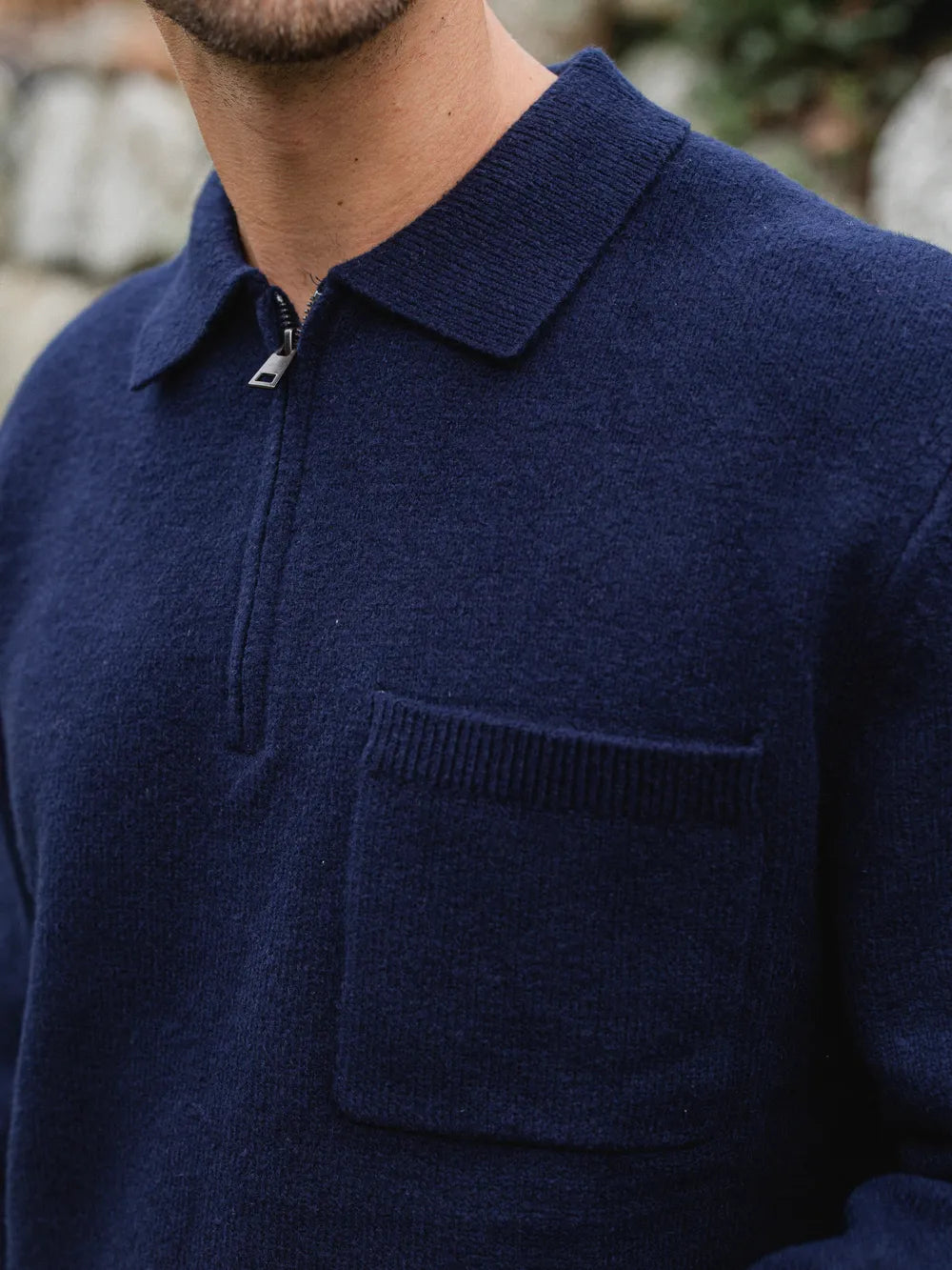 Navy Knit Pocket Polo