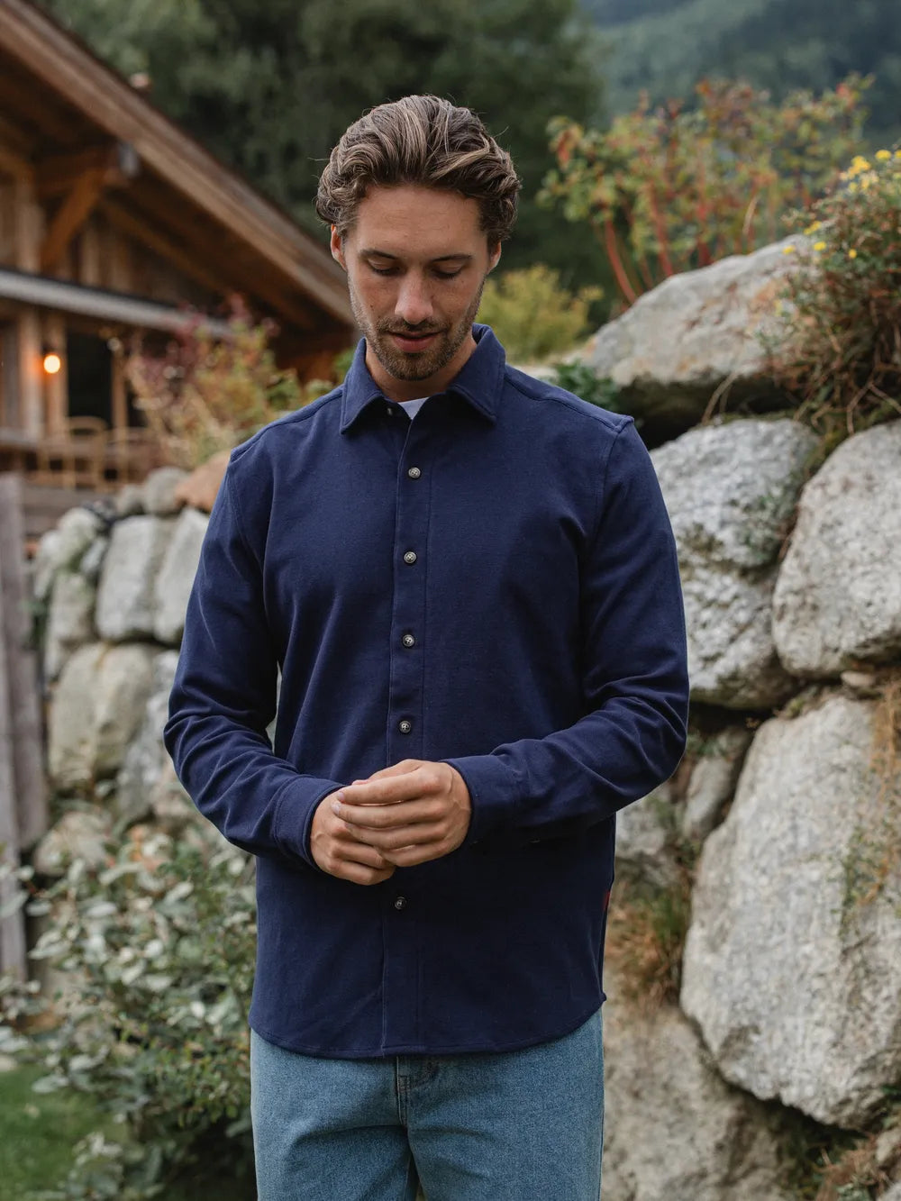 Navy Structured Button Up