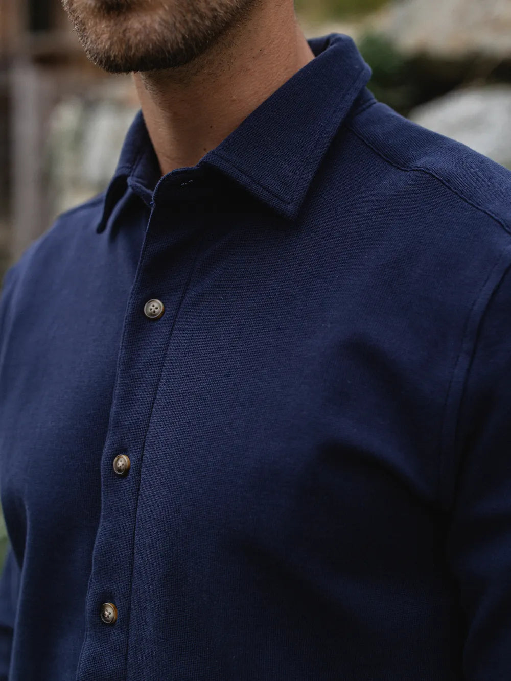 Navy Structured Button Up