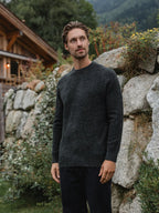 Grüner Pullover mit Melange-Details