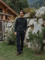 Grüner Pullover mit Melange-Details