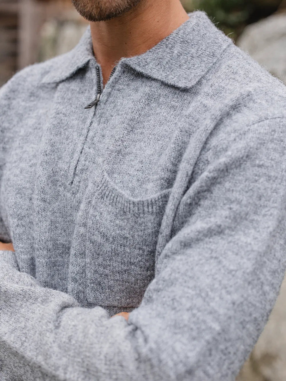 Grey Brushed Pocket Polo
