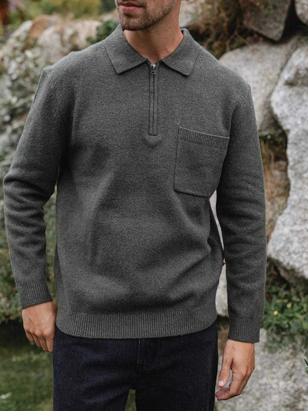 Green Knit Pocket Polo