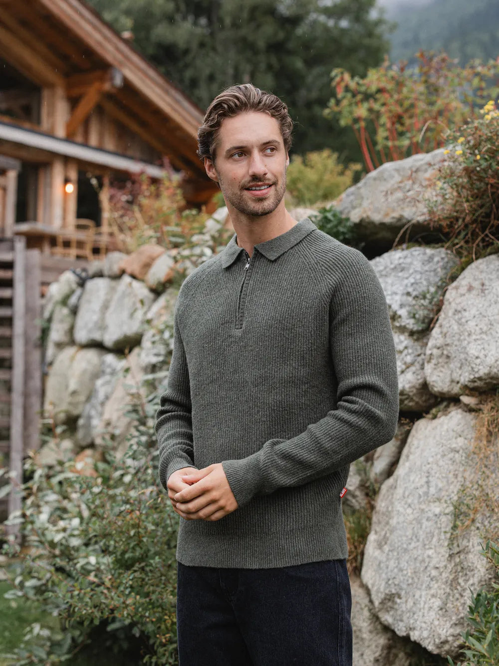 Green Knit Oversized Polo Sweater