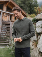 Grüner Oversize-Polopullover aus Strick
