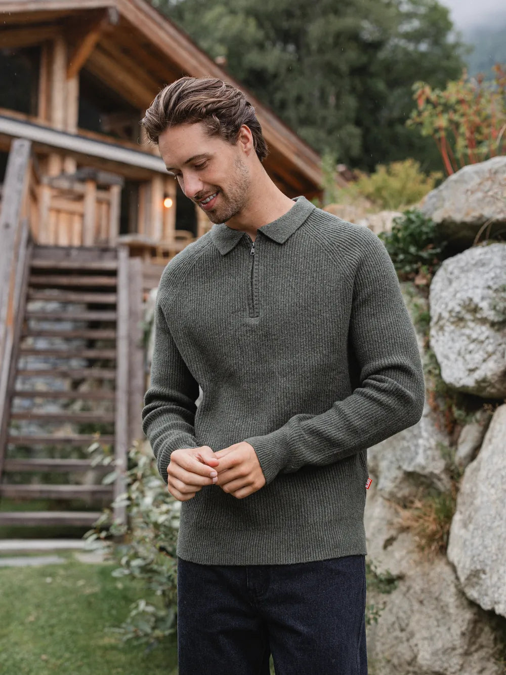 Green Knit Oversized Polo Sweater