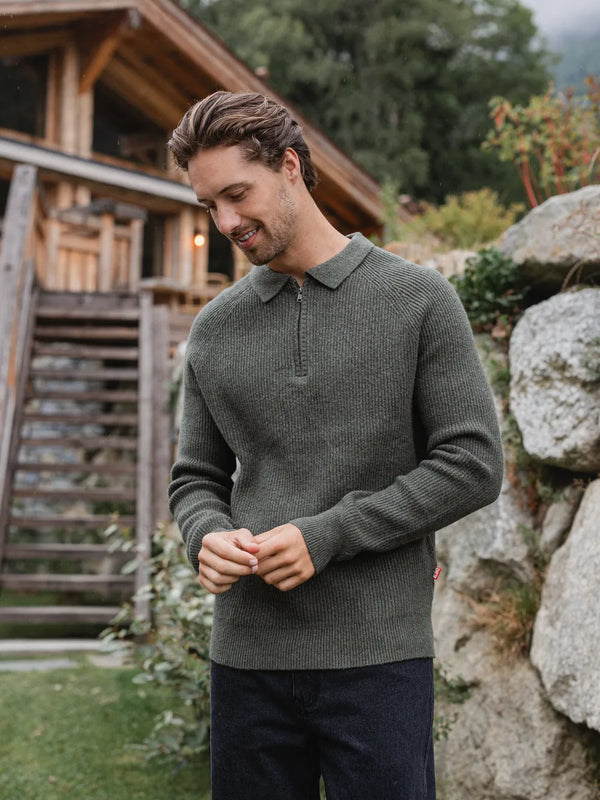 Green Knit Oversized Polo Sweater
