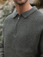 Grüner Oversize-Polopullover aus Strick