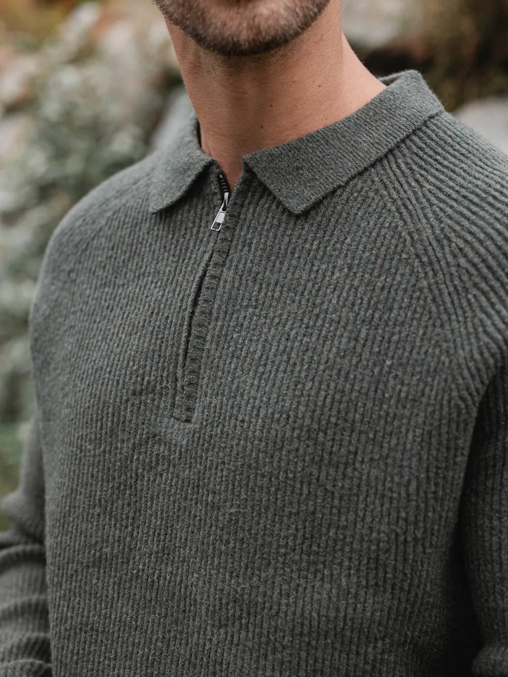 Green Knit Oversized Polo Sweater