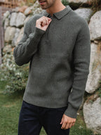 Grüner Oversize-Polopullover aus Strick