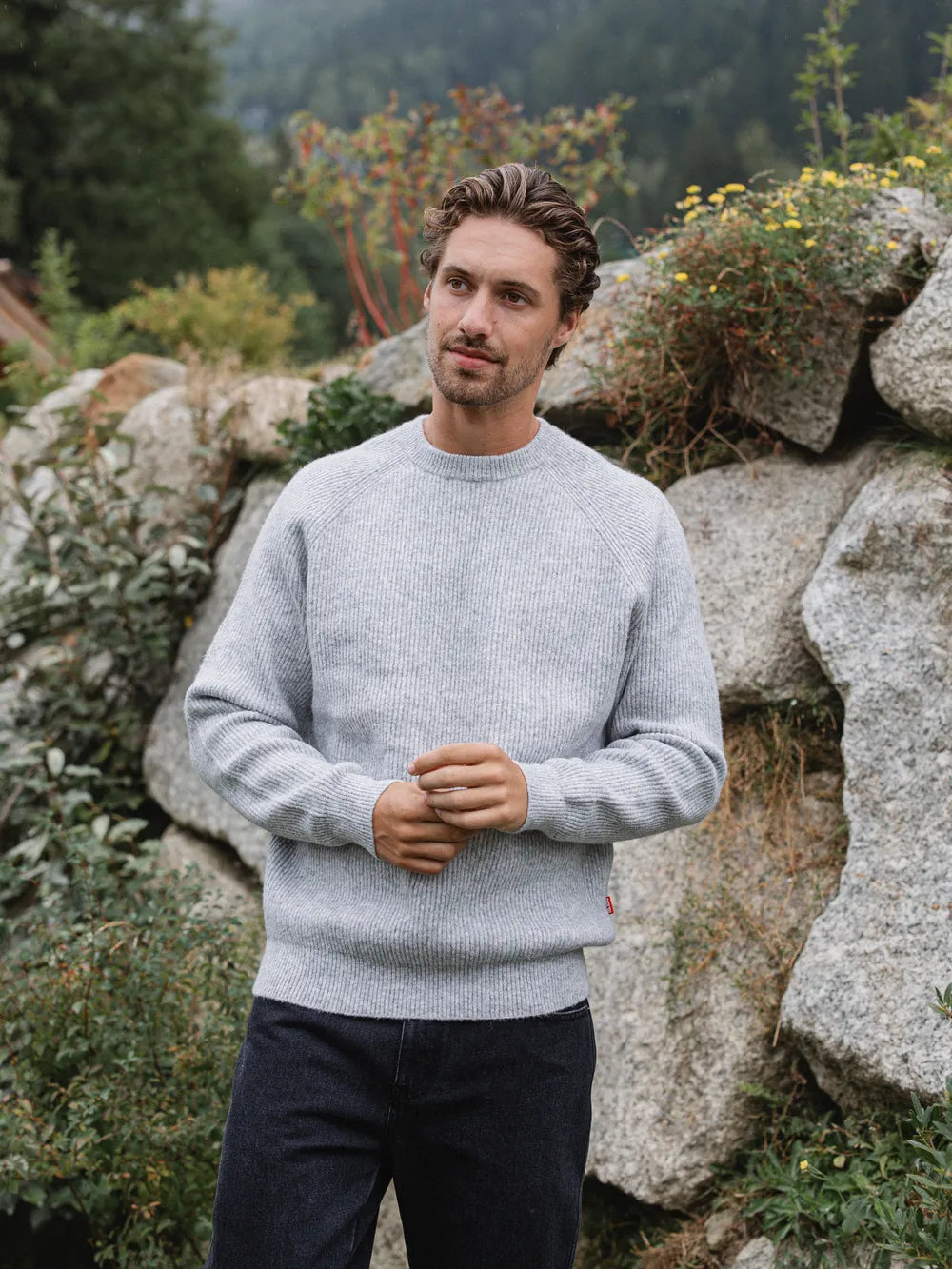 Grey Knit Oversized Raglan Sweater