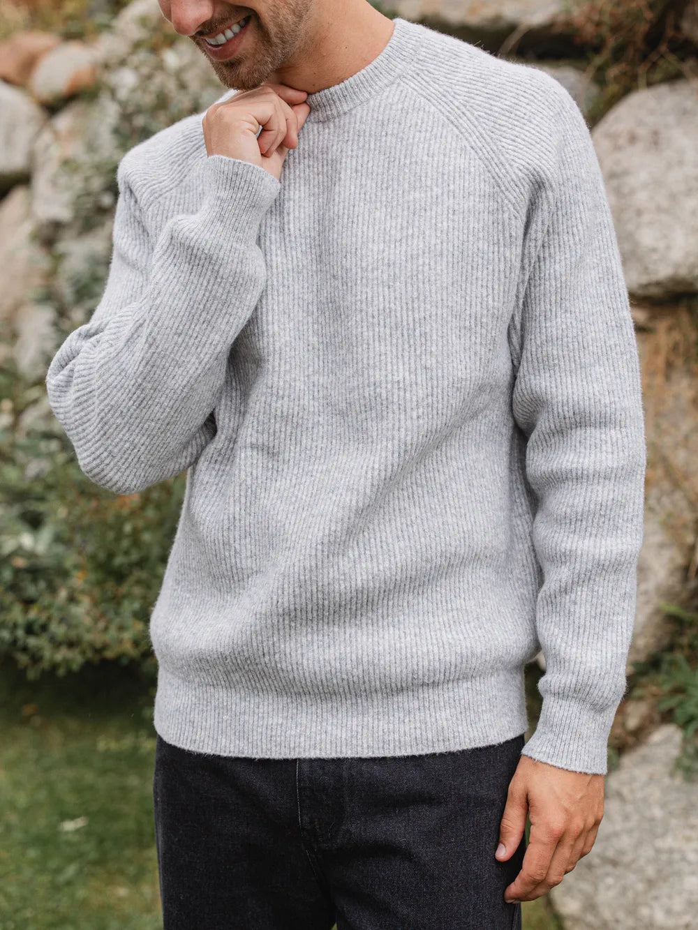 Grey Knit Oversized Raglan Sweater