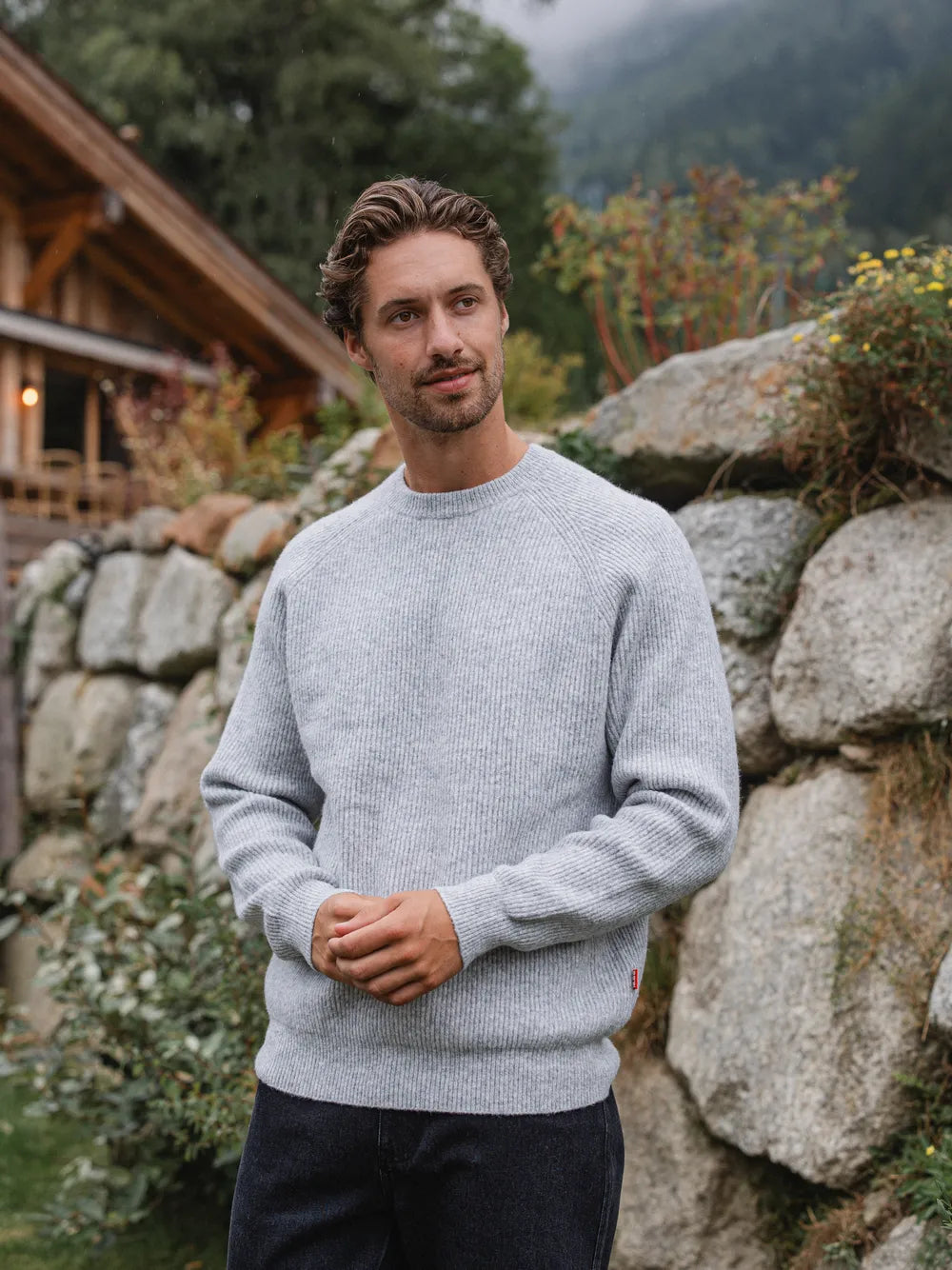 Grey Knit Oversized Raglan Sweater