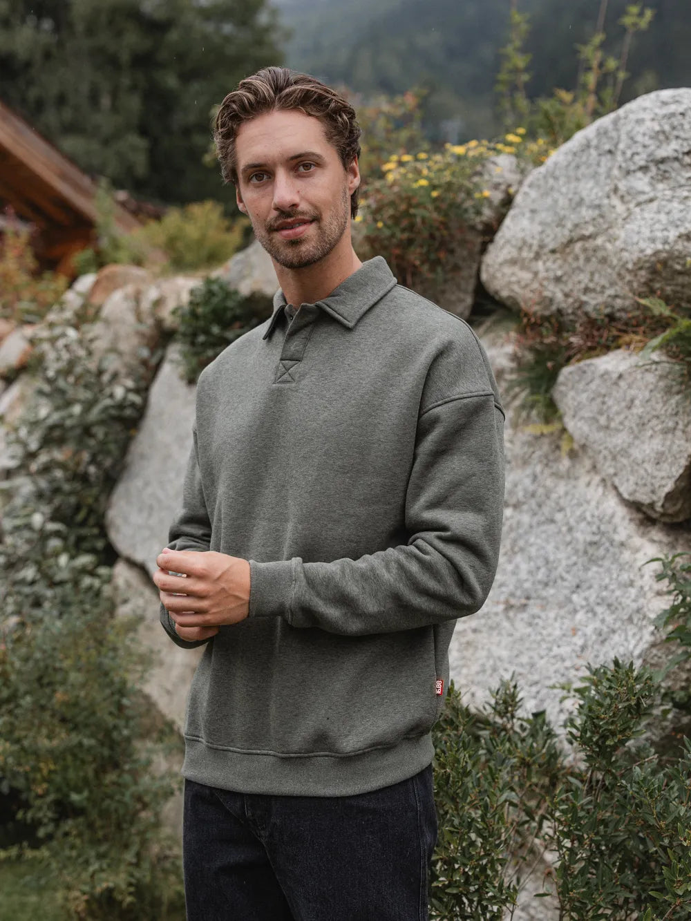 Green Melange Polo Sweater