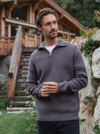 Dark Grey Rib Half Zip Sweater