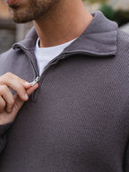 Dark Grey Rib Half Zip Sweater