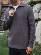 Dark Grey Rib Half Zip Sweater