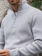 Light Grey Rib Half Zip Sweater