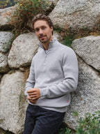 Light Grey Rib Half Zip Sweater