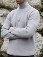 Light Grey Rib Half Zip Sweater