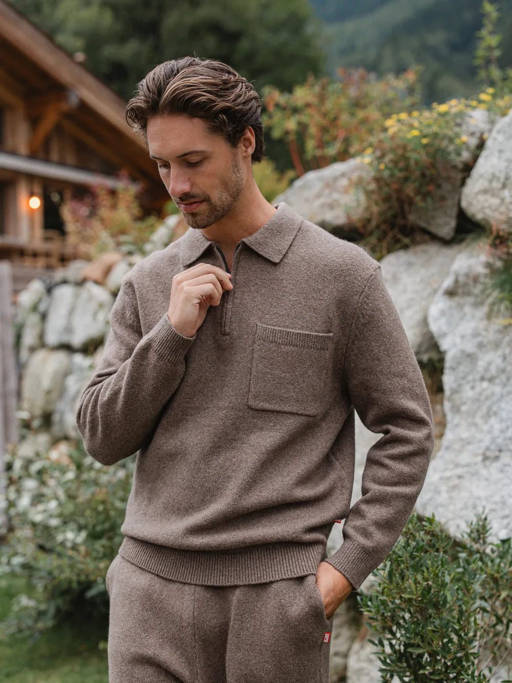Brown Knit Pocket Polo