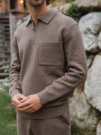 Brown Knit Pocket Polo