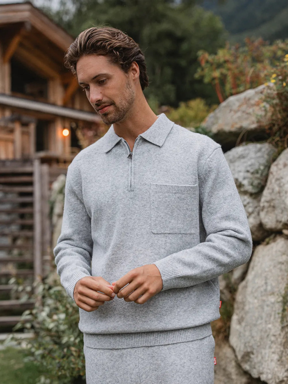 Grey Knit Pocket Polo