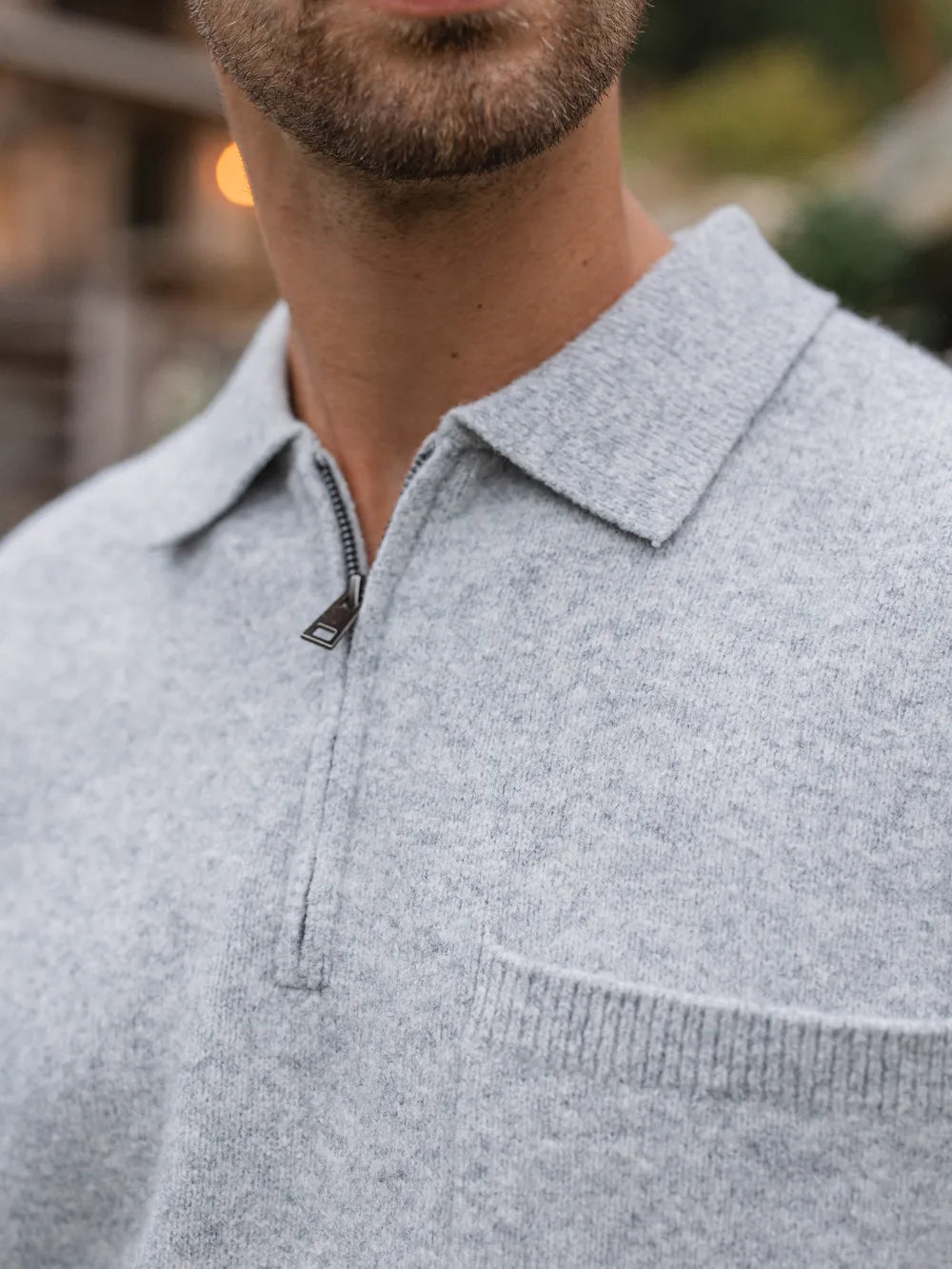 Grey Knit Pocket Polo