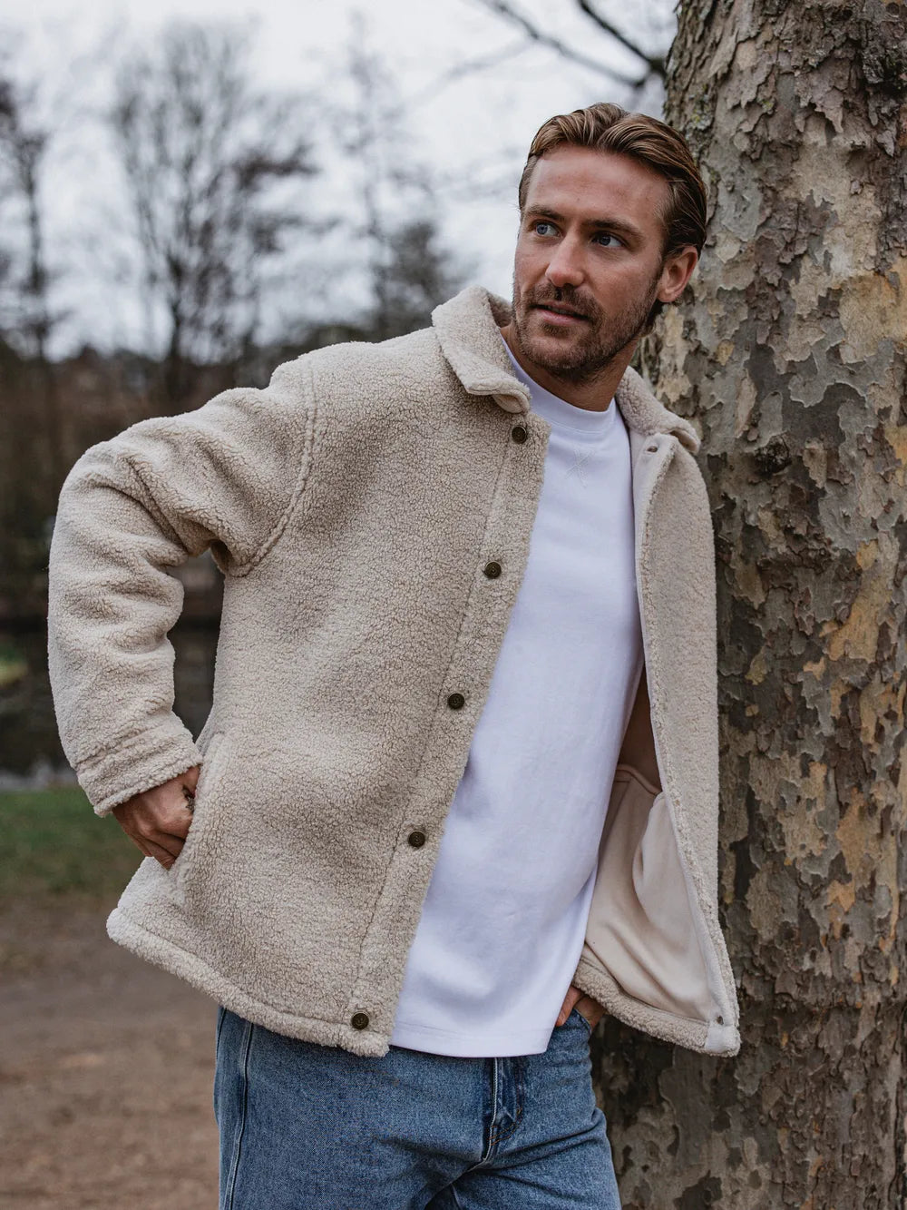 Beige Oversized Teddy Jacket