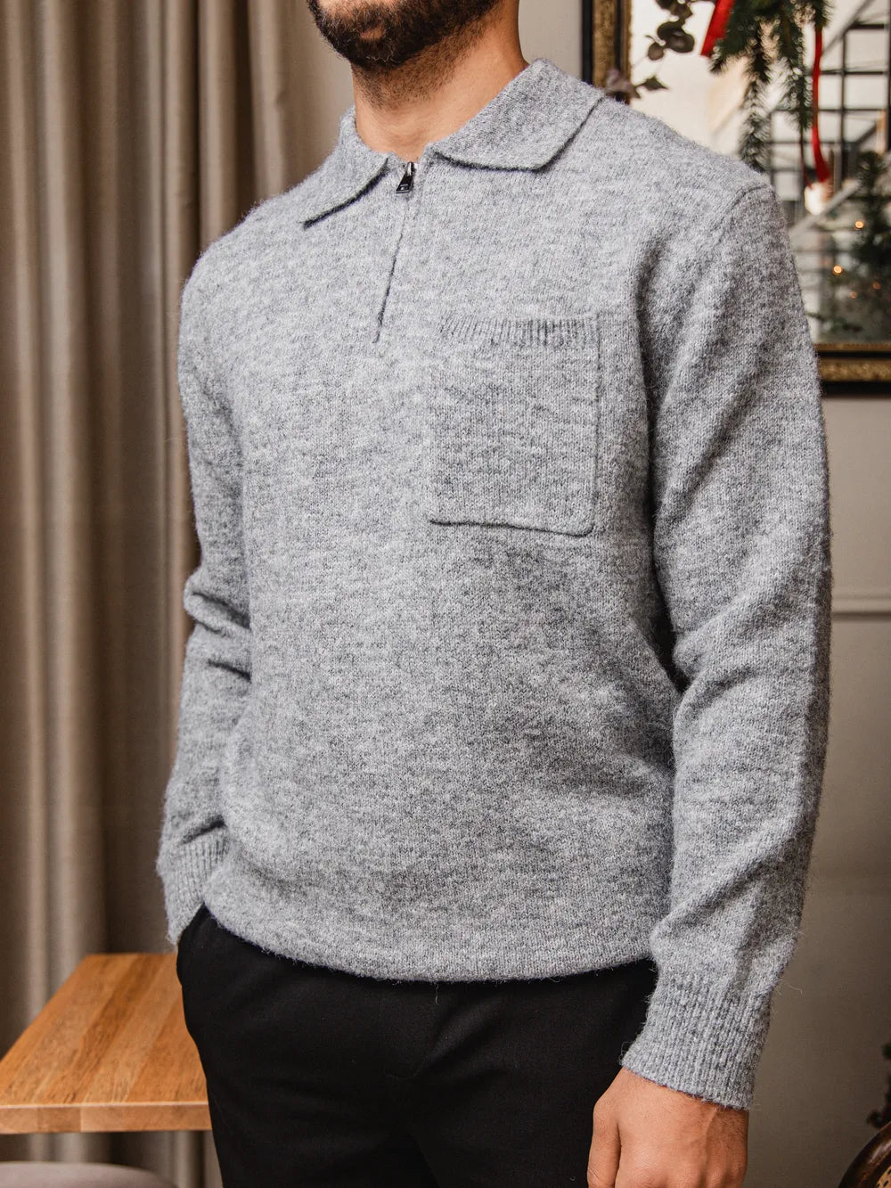 Grey Brushed Pocket Polo