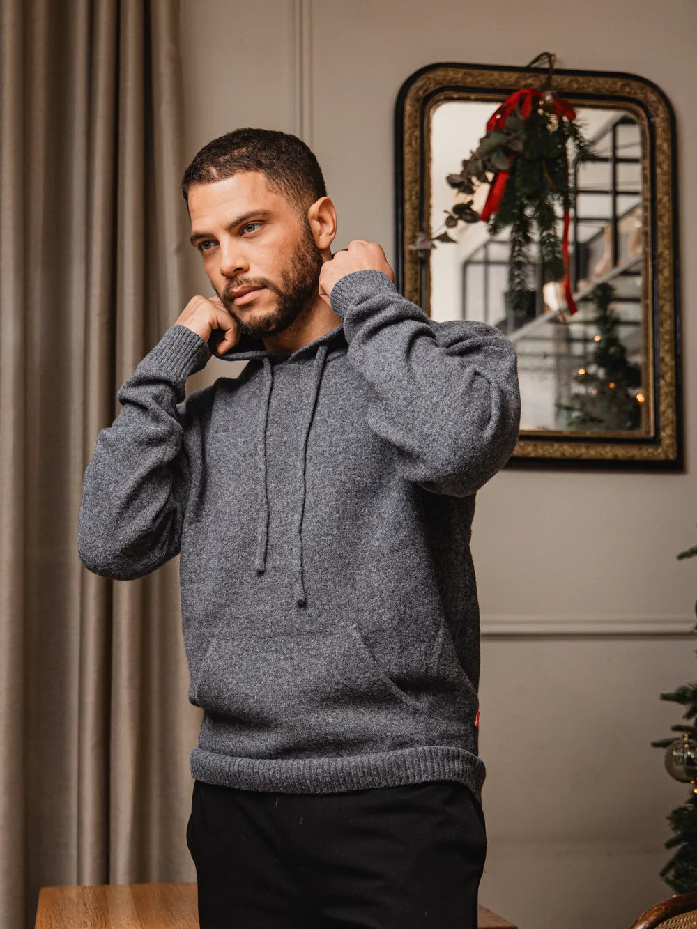 Dark Grey Knit Hoodie