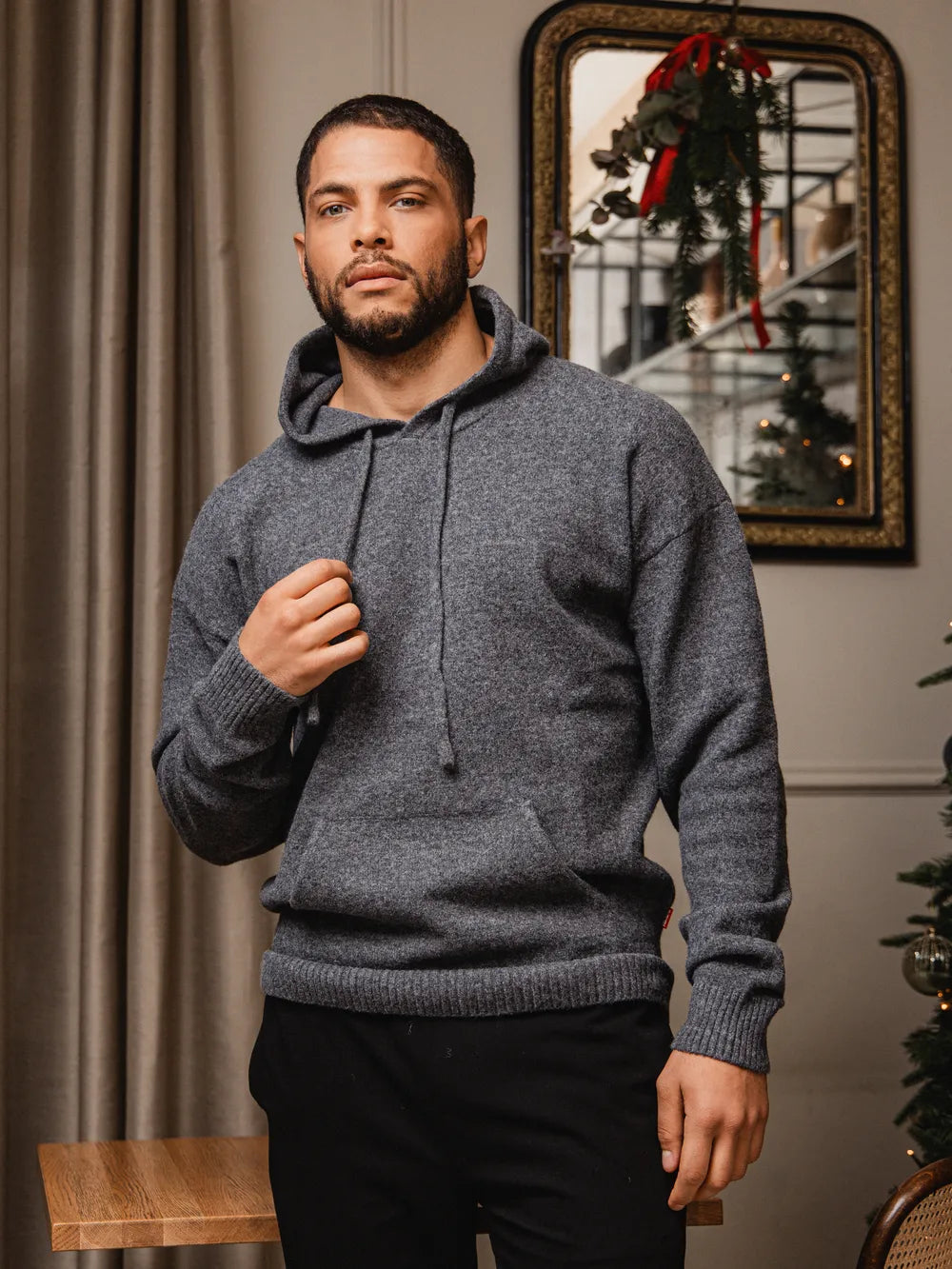 Dark Grey Knit Hoodie