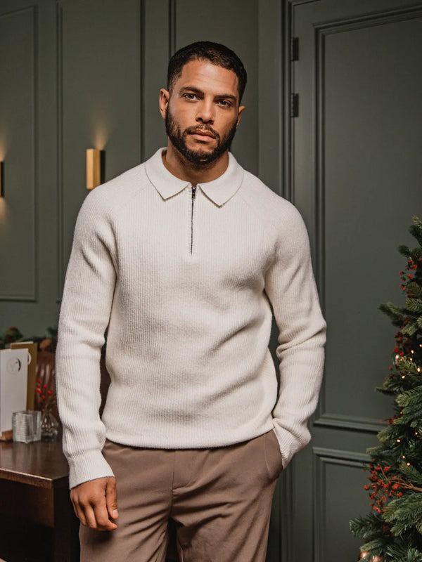 White Knit Oversized Polo Sweater