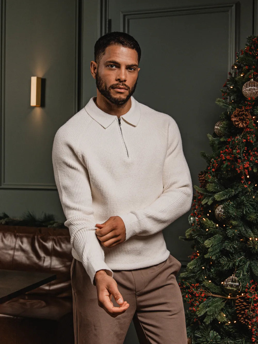 White Knit Oversized Polo Sweater