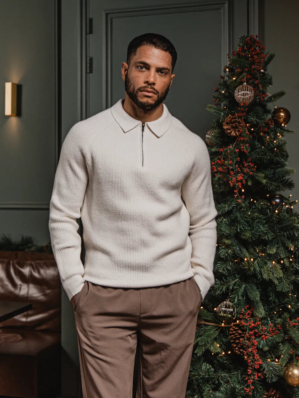 White Knit Oversized Polo Sweater