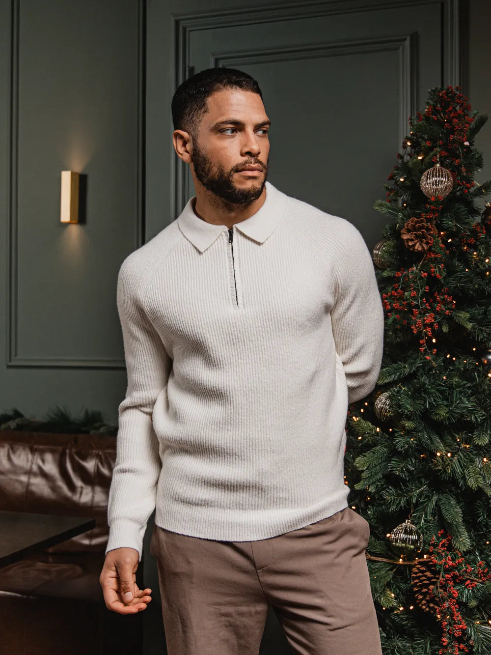 White Knit Oversized Polo Sweater