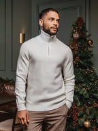 Off-White Rippstrickpullover mit halbem Reißverschluss