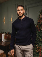 Navy Knit Oversized Polo Sweater