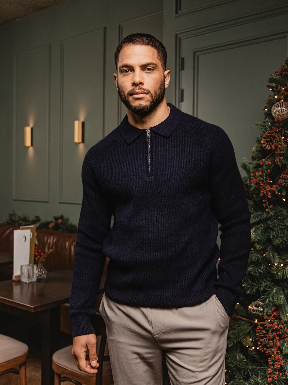 Navy Knit Oversized Polo Sweater