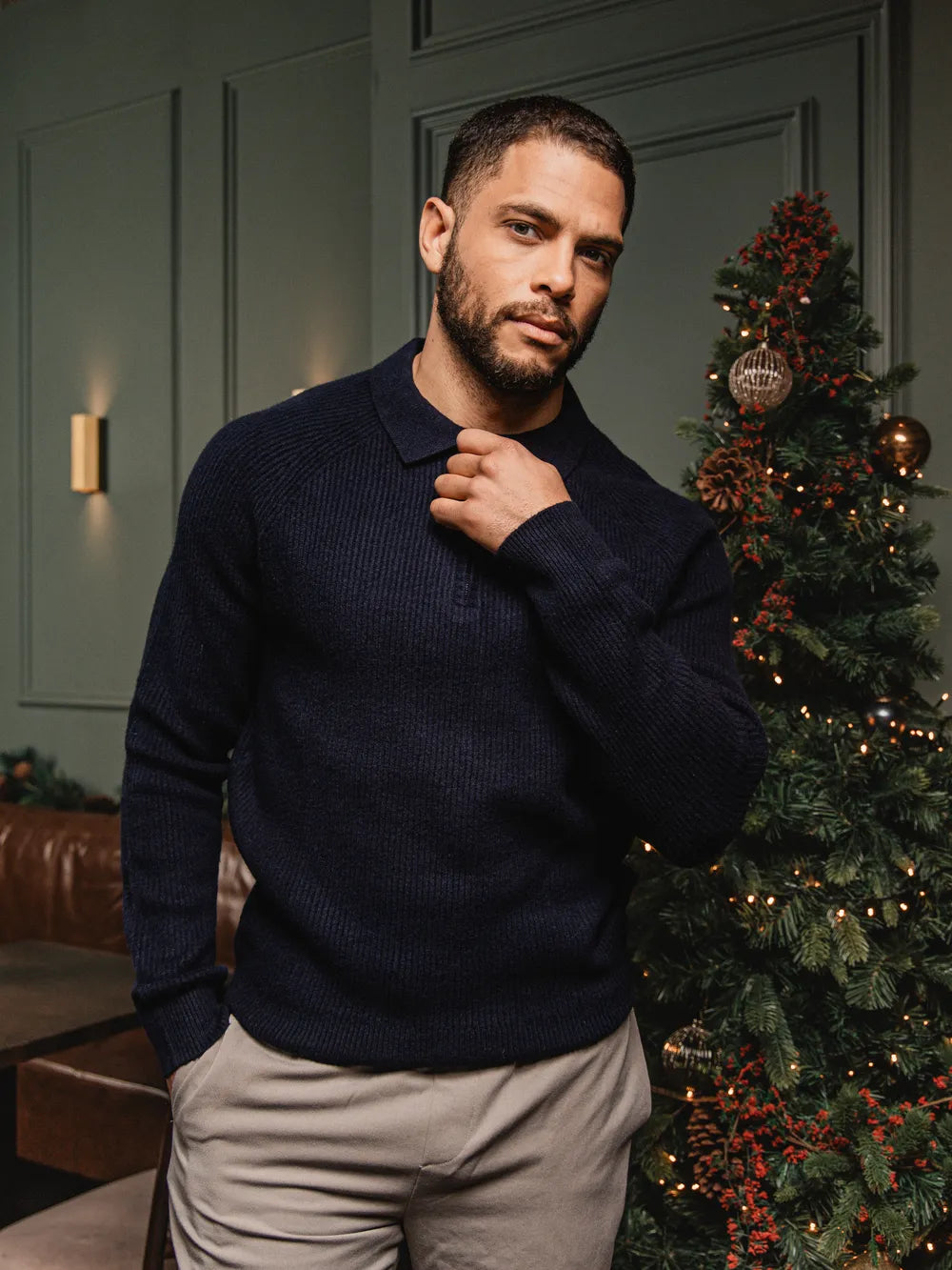 Navy Knit Oversized Polo Sweater