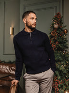 Navy Knit Oversized Polo Sweater