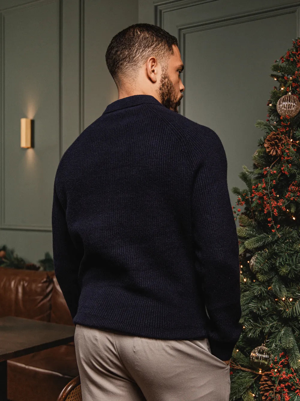 Navy Knit Oversized Polo Sweater