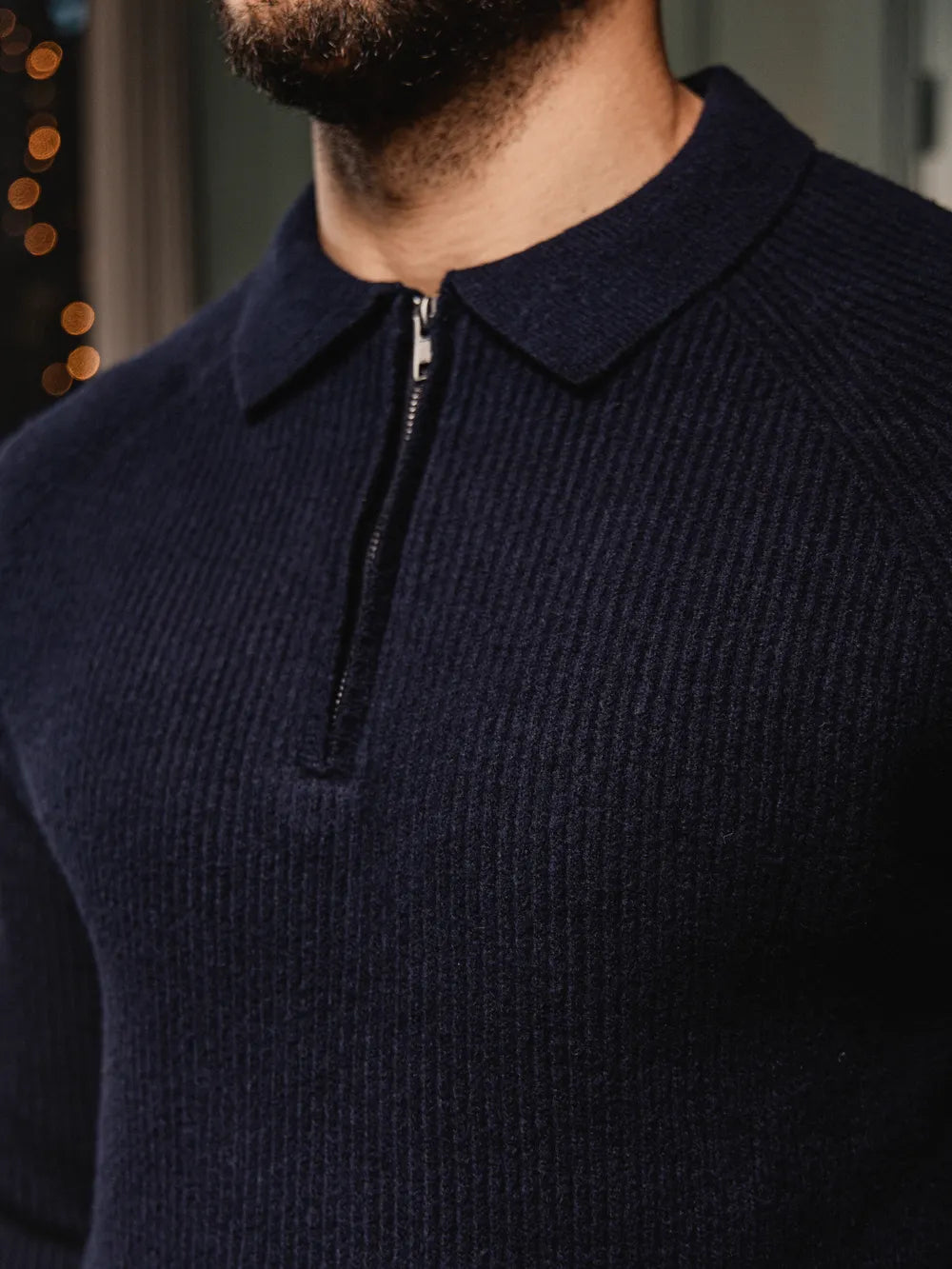 Navy Knit Oversized Polo Sweater