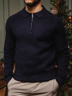 Navy Knit Oversized Polo Sweater