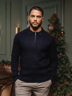 Navy Knit Oversized Polo Sweater