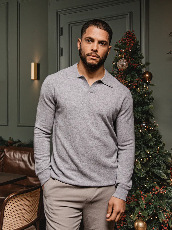 Grey Melange Wool V-Neck