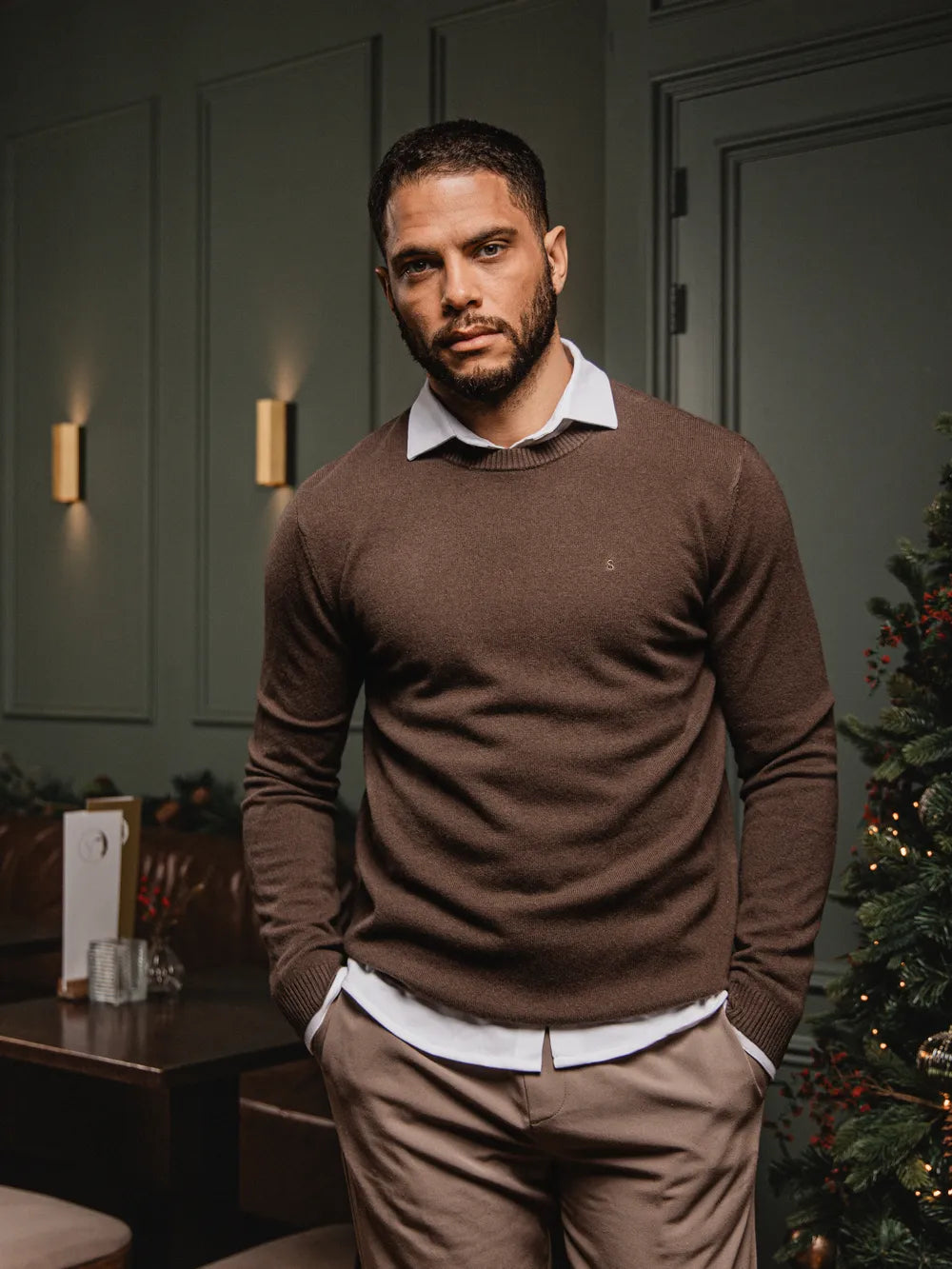 Brown Wool Crewneck Pullover