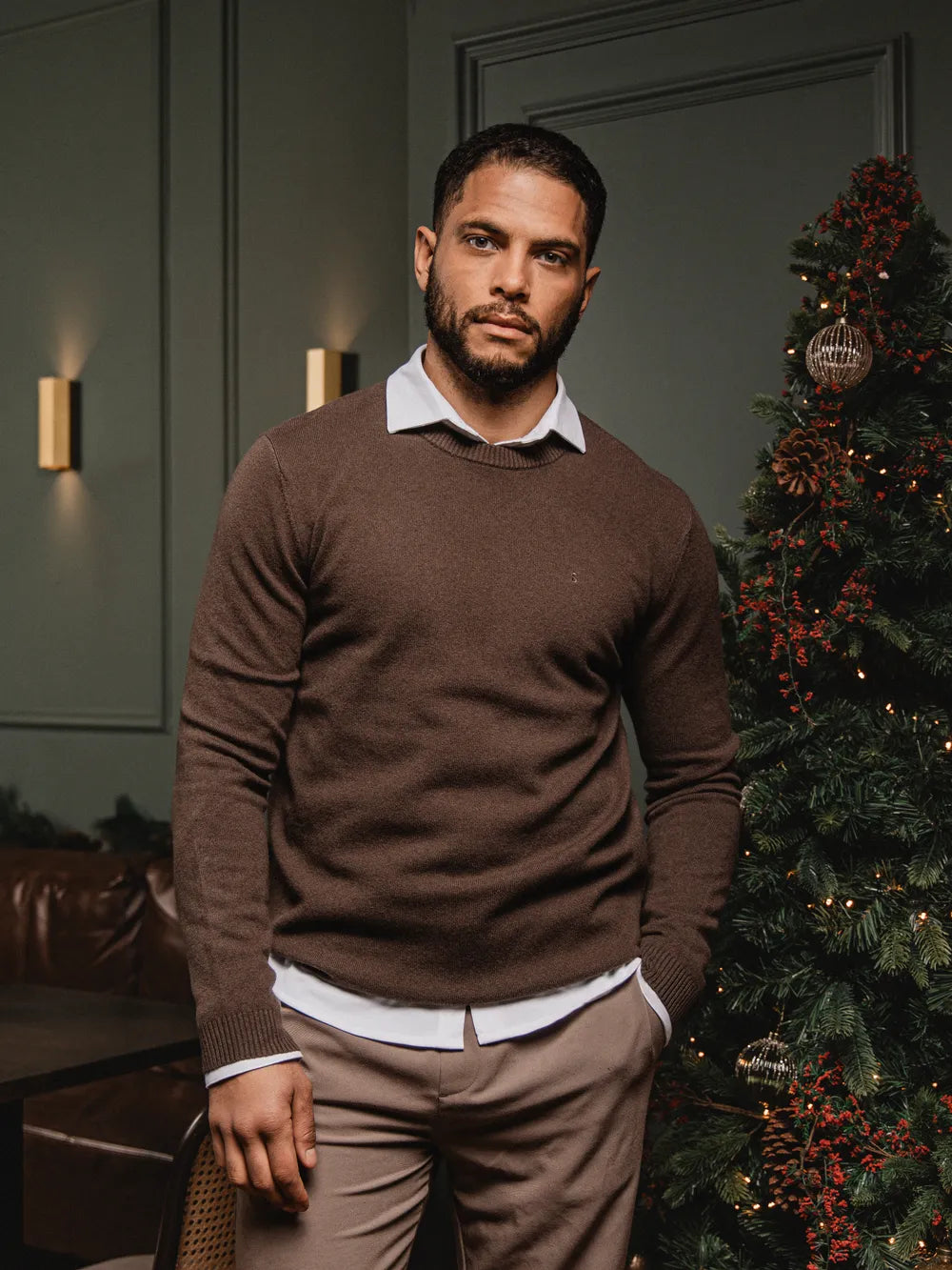 Brown Wool Crewneck Pullover