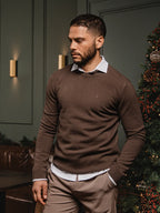 Brauner Wollpullover mit Rundhalsausschnitt